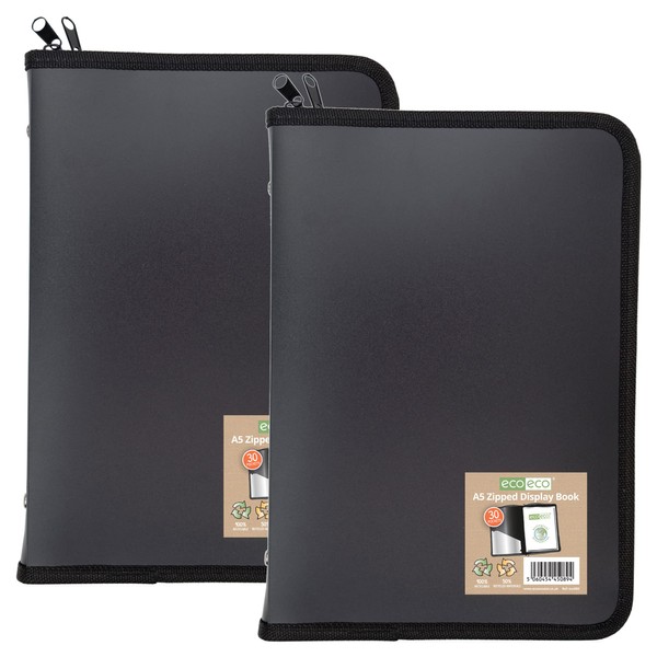 eco-eco A5 50% Recycled 30 Pocket Black Zipped Presentation Display
