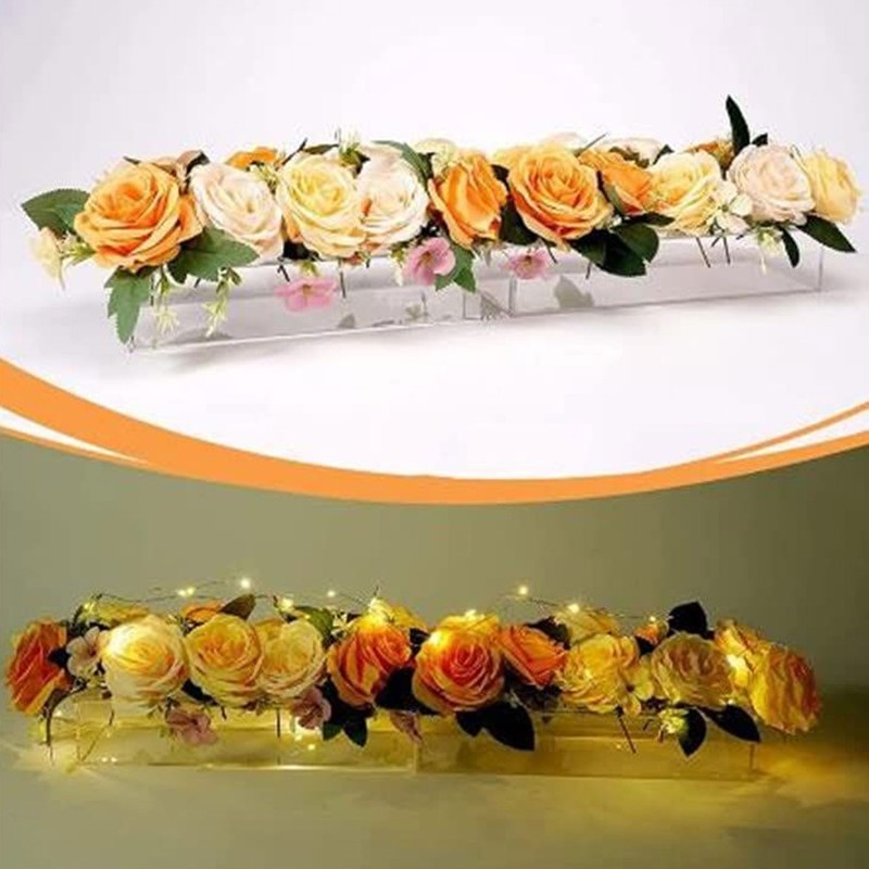 Rectangular Floral Centerpiece Clear Acrylic Flower Vase for Dining Table