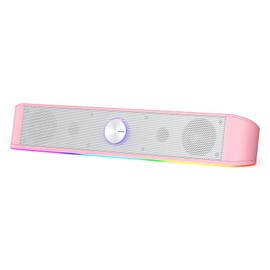 Redragon GS560 RGB Desktop Soundbar, 2.0 Channel Computer Speaker with Dynamic Lighting Bar Audio-Light Sync/Display, Touch-Control Backlit with Volume Knob, USB Powered w/ 3.5mm Cable, Pink