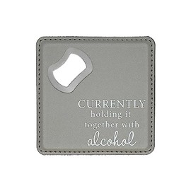 Pavilion - Holding It Together 4” Square Bottle Opener Coaster, Tabletop Protection, Drinking Coasters, Cup Mats For Drinks, Gifts For Friends with Kids, 1 Count (Pack of 1), 4” x 4” x 0.25”, Gray