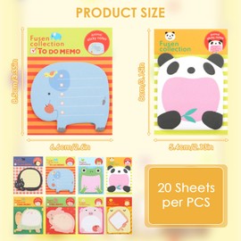 NEUTYPECHIC Pack of 24 Sticky Notes Sticky Notes Funny with 8 Animals to Choose From, 8 x 5.4 cm Sticky Notes Children, Notepad Children 20 Sheets per Book for Fridge Notes, Children, Students