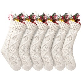 Fesciory Christmas Stockings, 6 Pack 18" Large Knit Stocking & Decor for Family Holiday Xmas Party Gift, Ivory White