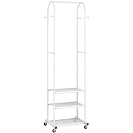 Heavy Duty Clothing Rack with Wheels,Modern Garment Rack with 3 Metal Shelves, 71.8Inches Display Rack for Hanging Clothes, Hanging Rod for Small Spaces,White