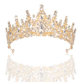 YUNAI Gold Crown Tiaras for Women, Crystal Birthday Crown for Wedding Party Prom, Rhinestone Queen Princess Crown Headband for Ceremony Costume Pageant, Bride Headpieces Jewelry Hair Accessories