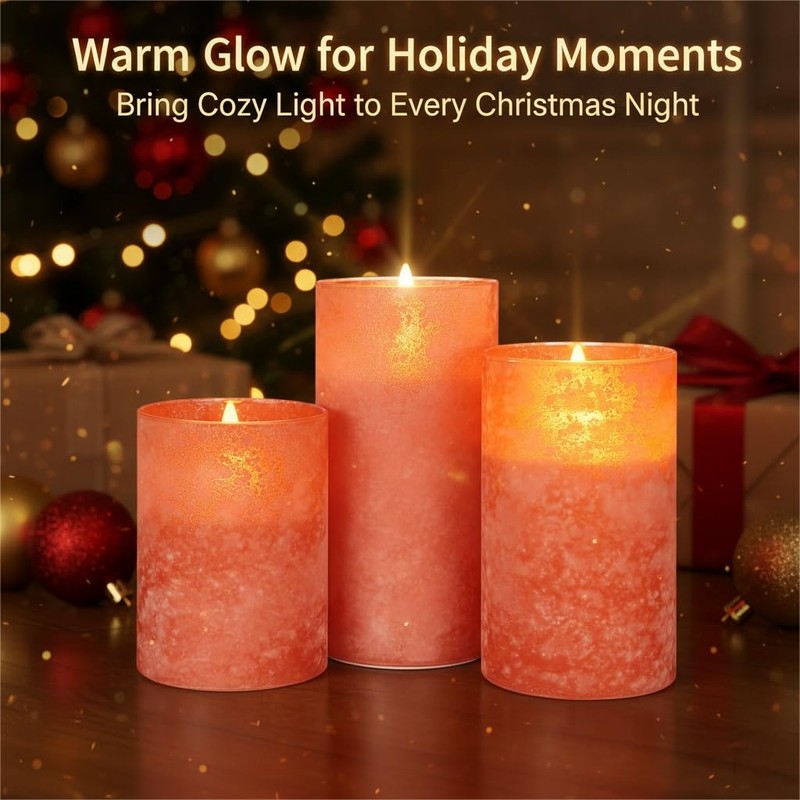 ANGELLOONG Orange Flameless Candles with Remote, Real Wax Battery Operated