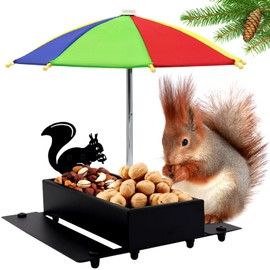 Squirrel Feeder with Umbrella Metal Squirrel Feeders for Outside Funny with Corn Cobs Durable Squirrel Picnic Table Feeder with Solid Structure Cute Chipmunk Feeder for Corn Peanuts