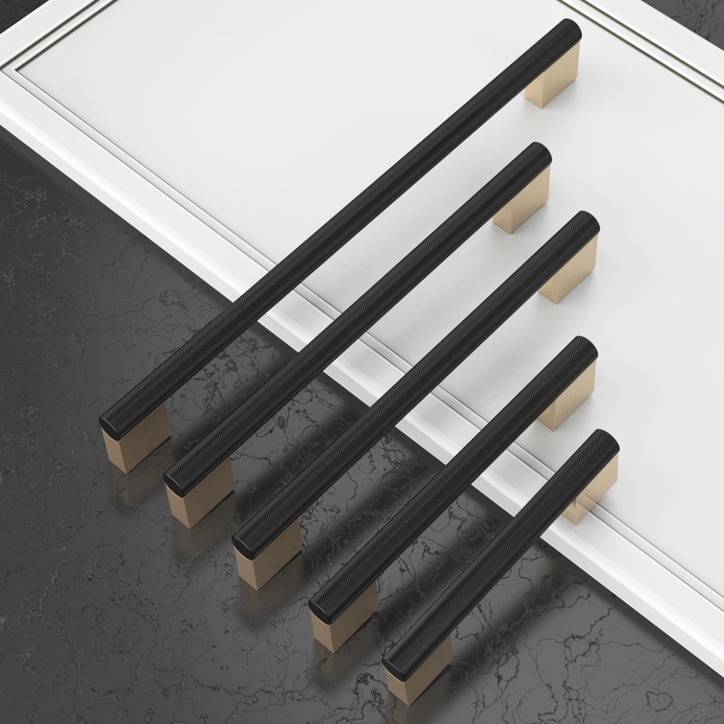 Coinkoly 10 Pack 5"(128mm) Black and Gold Cabinet Pulls Knurled