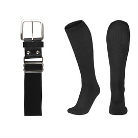 League Outfitters Baseball Belt and Socks Combo Adjustable Baseball/Softball Belt for Youth, Boys, Girls, and Adult (Black, Medium)