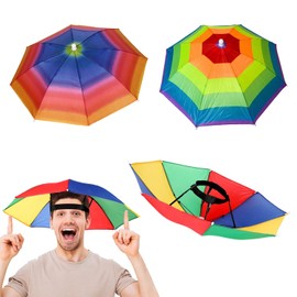 Norhogo Pack of 3 Parasol Hat, Rainbow Umbrella Hats, Head Umbrella, Fishing Hat, Foldable Beach Umbrella for Carnival, Carnival, Festival, Beach & Outdoor Activities, Random Colour, multicoloured