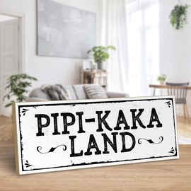ARTFAVES Wooden Sign with Saying, PIPI-Kaka Land, Vintage Shabby Decorative Wall Picture / Door Sign