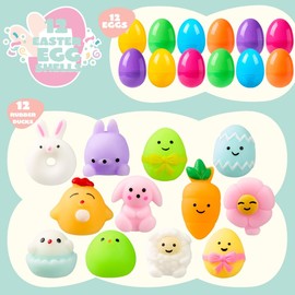 JOYIN 12 Pre-Filled Easter Eggs Filled with 12 Mochi Squishy Toys for Children, Easter Eggs to Fill for Easter Party Accessories, Easter Theme Party Favour, Hunting Easter Eggs, for Easter Baskets