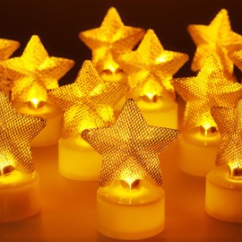 6PCS Star Tea Lights Candles(Ironwork), LED Flameless Candles Battery Operated for Holiday Gifts, Led MINI Electric Faker Votive Tealight Candles for Desk, Birthday Decorations (Star, 6)
