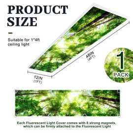 Wowangce 1 x 4 Feet Fluorescent Light Covers for Ceiling Lights Magnetic Ceiling Light Cover with 8 Magnets Fluorescent Light Filters for School Classroom Home Office (Forest Style, Green)