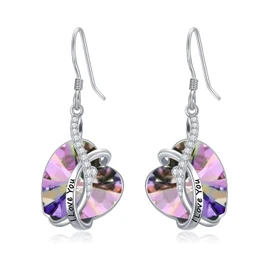AOBOCO Infinity Heart Earrings Sterling Silver Hoop Earrings Embellished with Crystals from Austria, Hypoallergenic Dangle Drop Earrings, Fine Jewelry Gifts for Women, nomal, Sterling Silver, crystal