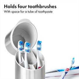 OXO Good Grips Stainless Steel Toothbrush Organizer, Bathroom Organizer and Storage, Toothbrush Holder for Countertop, Sleek Modern Bathroom Accessories