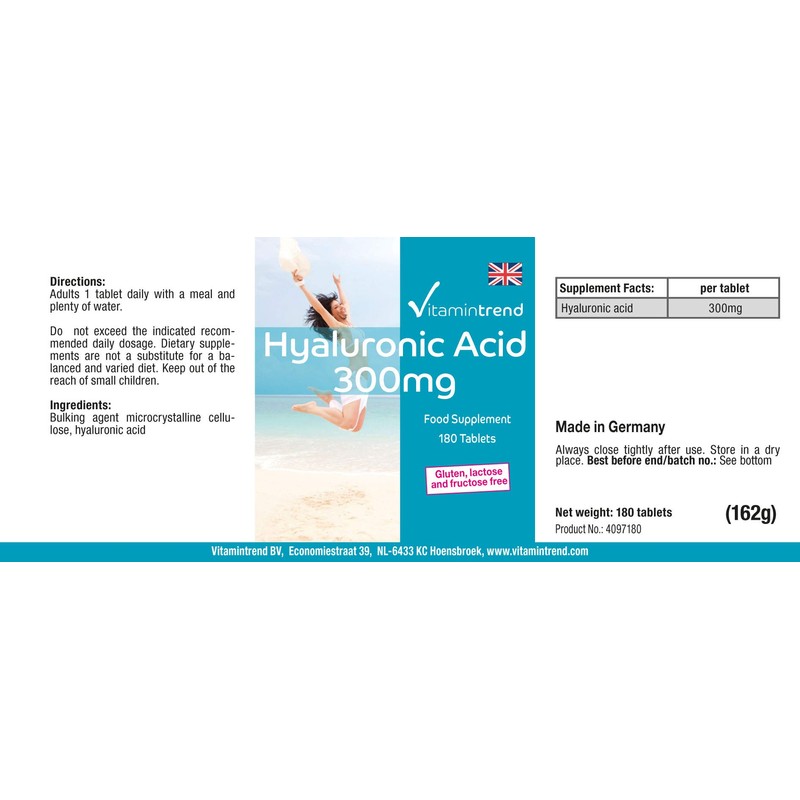 Hyaluronic Acid 300 mg – 180 Tablets – Vegan –