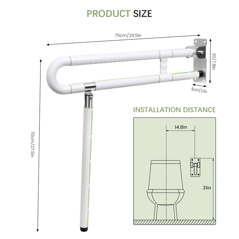 29.5 Inch Toilet Grab Bar - CALEPTONG Foldable Toilet Safety