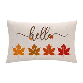 7COLORROOM Fall Leaves Pillow Cover Hello Fall Happy Harvest Rectangular/Waist Cushion Cover Autumn Farmhouse Decor Outdoor Fall Home Pillowcases 12”x20”for Couch Sofa Patio(12”x 20”)