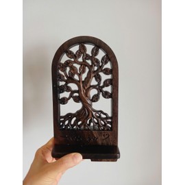 Handcrafted Wooden Tree of Life Phone Stand, Decorative Phone Holder with 'I Love You' Message, Dark Brown (Tree of Life)