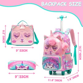 Unicorn Rolling Backpack for Kids 8-12 Girls Rolling Backpack for School Backpacks with Wheels for Girls 8-12 with Lunch Bag Back to School Supplies
