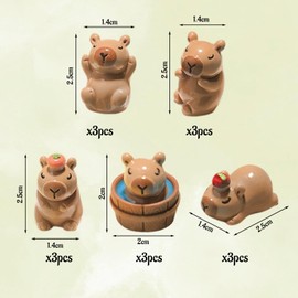 UOPJDD 18 Mini Capybara Ornaments, Cute Cartoon Animals, Creative Resin Ornaments, Funny Desktop Decoration, DIY Garden Dollhouse Small Toy