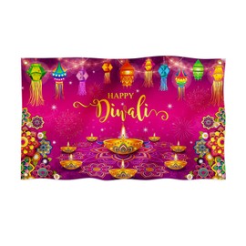 Bolcagob Happy Diwali Flag 2x3FT Double Printed Indian Diwali Backdrop Decorations Flag Tapestry Dorm Room Home College Decor 4 Shiny Brass Grommets 100% Polyester (2x3FT)