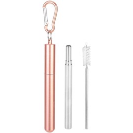 Pajitas Reutilizables De Acero Inoxidable, Pajitas Plegables Portátiles Con Estuche De Metal, Cepillo para Pajitas Y Llavero para Viajes, Campamentos Y Fiestas