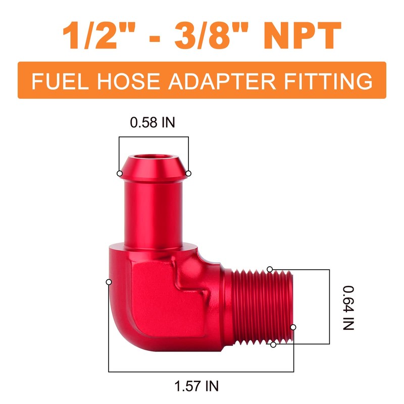 GASHER 2PCS 3/8" NPT Male to 1/2" Barb 90 Degree