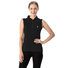 YSENTO Women's Golf Clothes Apparel Shirts Outfits Sleeveless 1/4 Zip Collarless Dry Fit UPF 50+ Tennis Polo Tank Tops Black Size M