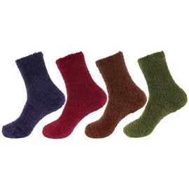 BambooMN Men's Super Comfy Soft Warm Fuzzy Socks - 4 Pairs Value Packs, Assortment M, 6-10