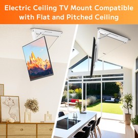Yegosh Electric Ceiling TV Mount, Remote Adjustable Flip Down Bracket for 32 to 70 Inch Flat Curved Screen TVs Max VESA 600x400mm, Motorized TV Ceiling Mount for Flat Pitched Roof Indoor Outdoor