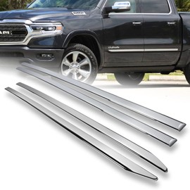Q1-TECH, Chrome Door Molding Trim Kit Strips, Triple Chrome Plated ABS Side Molding Belt Trims Compatible with 2019 2020 2021 Dodge RAM 1500 Crew Cab, Body Side Door Moldings Trim 4pcs