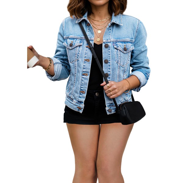 JMOJO 2025 Denim Jacket for Women Stretchy Fitted with Waist
