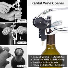 QONYFONE Wine Opener, Rabbit Corkscrew with Luxury Gift Box, Premium 5-Piece Set, Includes Wine Stopper, Foil Cutter, Wine Pourer, Quick and Easy Cork Extraction for Wine Lovers (Futura Silver)