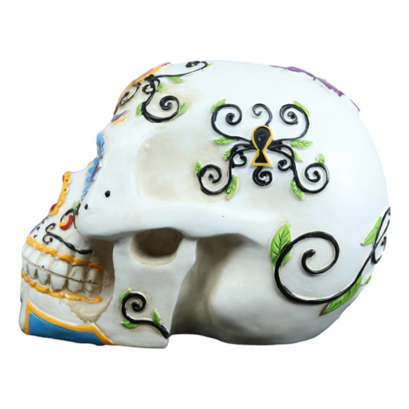 Ebros White Floral Sunny DOD Sugar Skull Statue Colorful Pastel