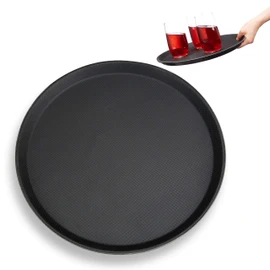 Relaxdays gastro tray, non-slip surface, high edge, waiter's tray for cafe, bar, restaurant, diameter 35 cm, black