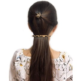 2 Pack Hair Barrette, Long and Thin Handmade Celluloid Onyx Hair Clip, Elegant Automatic Hair Clip, Barrette Ponytail Holders for Women/Girls (leopard print, One size)