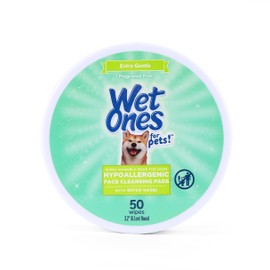 Wet Ones for Pets Hypoallergenic Face Cleansing Pads for Dogs, Fragrance Free, 50ct | Small, Round Dog Face Cleaning Wipes, Extra Gentle Disposable Dog Face Wipes