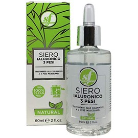 Hyaluronsäure-Serum, 3 Gewichte Molekular, Konzentrat, vegan, 100 % rein, mit Bio-Aloe Vera, Flasche 60 ml, Anti-Aging, Anti-Falten, Clean-Produkt, hergestellt in Italien