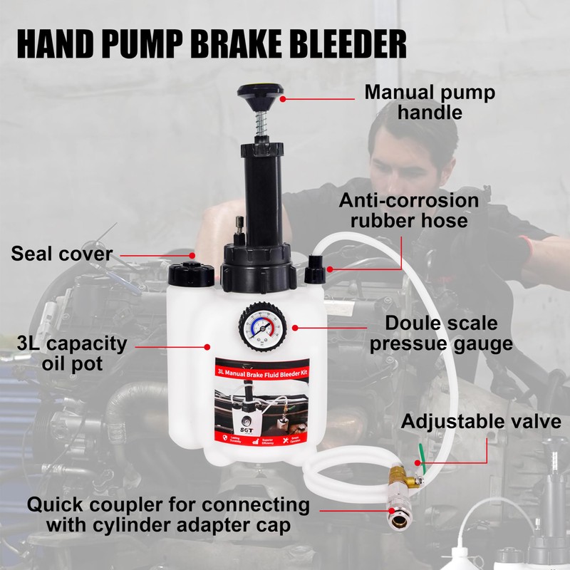 SGT 3L Brake Bleeder Kit，Manual Brake Bleeder Fluid Pump with