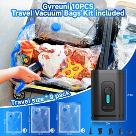 Gyreuni Travel Vacuum Storage Bags Combo Portable Wireless Electric Pump,9 Pack Compression Bags for Travel,Space Saver Vacuum Storage Bags for Clothing and Luggage