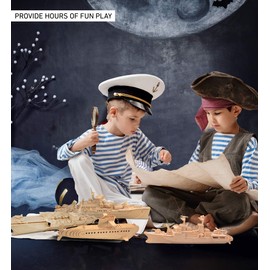 Puzzled Bundle of Submarine, Destroyer, Battleship & Aircraft Carrier Wooden 3D Puzzles Construction Kits, Educational DIY Naval Ships Toys Assemble Models Unfinished Wood Craft Hobby Puzzles - 4 Pack