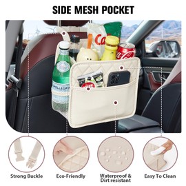 LXUNYI Car Seat Organizer,2 Pack Waterproof Pu Leather Backseat Car Organizer and Storage Bag Foldable Universal Hanging Car Seat Back Organizers for Kids & Adults (Beige 2Pack)