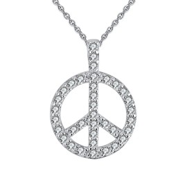 Ginger Lyne Collection Peace Sign Pendant Necklace for Women Sterling Silver Clear Cz Ginger Lyne Co...