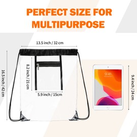 NATURAL STYLE 2 PACK Clear Drawstring Bag Stadium Approved, See Through PVC Drawstring bags, Transparent Backpack with Inner Zipper Pocket