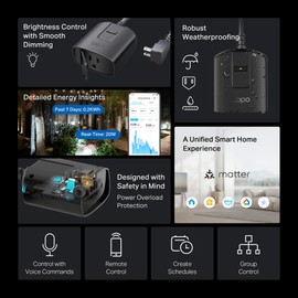 Tapo Outdoor Smart Dimmer Plug for Outdoor Lights, Matter, App Control, IP65 Weather Resistant, Works with Siri, Alexa, Google, ETL Certified, Energy Monitoring,150WLED/CFL, 2.4GHZ WiFi Only, P430M