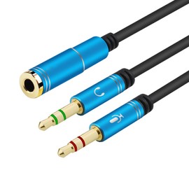 DnGeky Headphone Splitter For Computer 3.5mm Female to 2 Dual 3.5mm Male Headphone Mic Audio Y Splitter Cable Smartphone Headset to PC Adapter (Blue)
