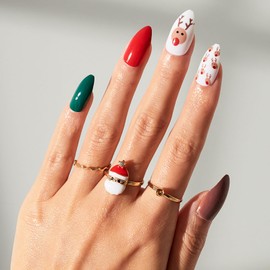 Christmas Press on Nails Almond Fake Nails with Elk Deer Christmas Nails Design Christmas Press On Nails For Women Christmas Nails Cute Christmas Nails 24pcs