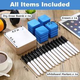 Lincia 16 Sets Small White Board Bulk Mini Dry Erase Boards Set 5.1'' x 4.5'' Double Sided Personal Whiteboards with 16 Markers and 16 Erasers for Teachers Classroom School Supplies Lapboards