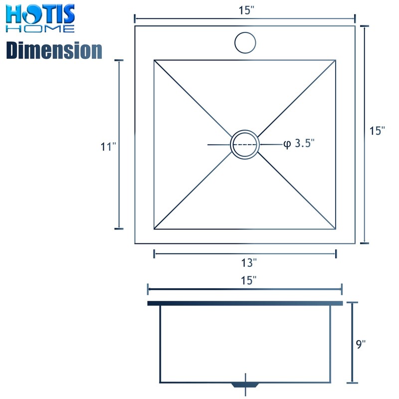 Hotis Black Drop In Bar Sink, 15x15 Small Kitchen Sink